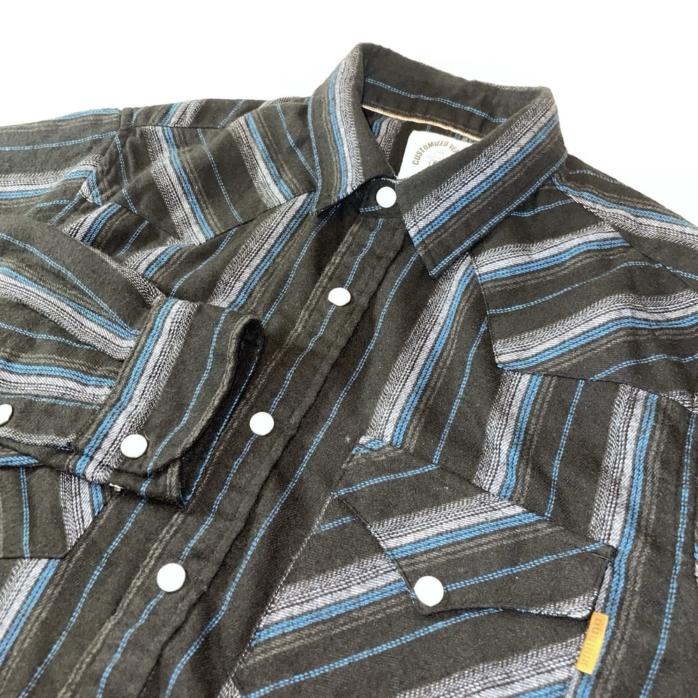 Dubinik Mens Western Snap‎ Shirt Small Black Blue Striped Long Sleeve Flannel